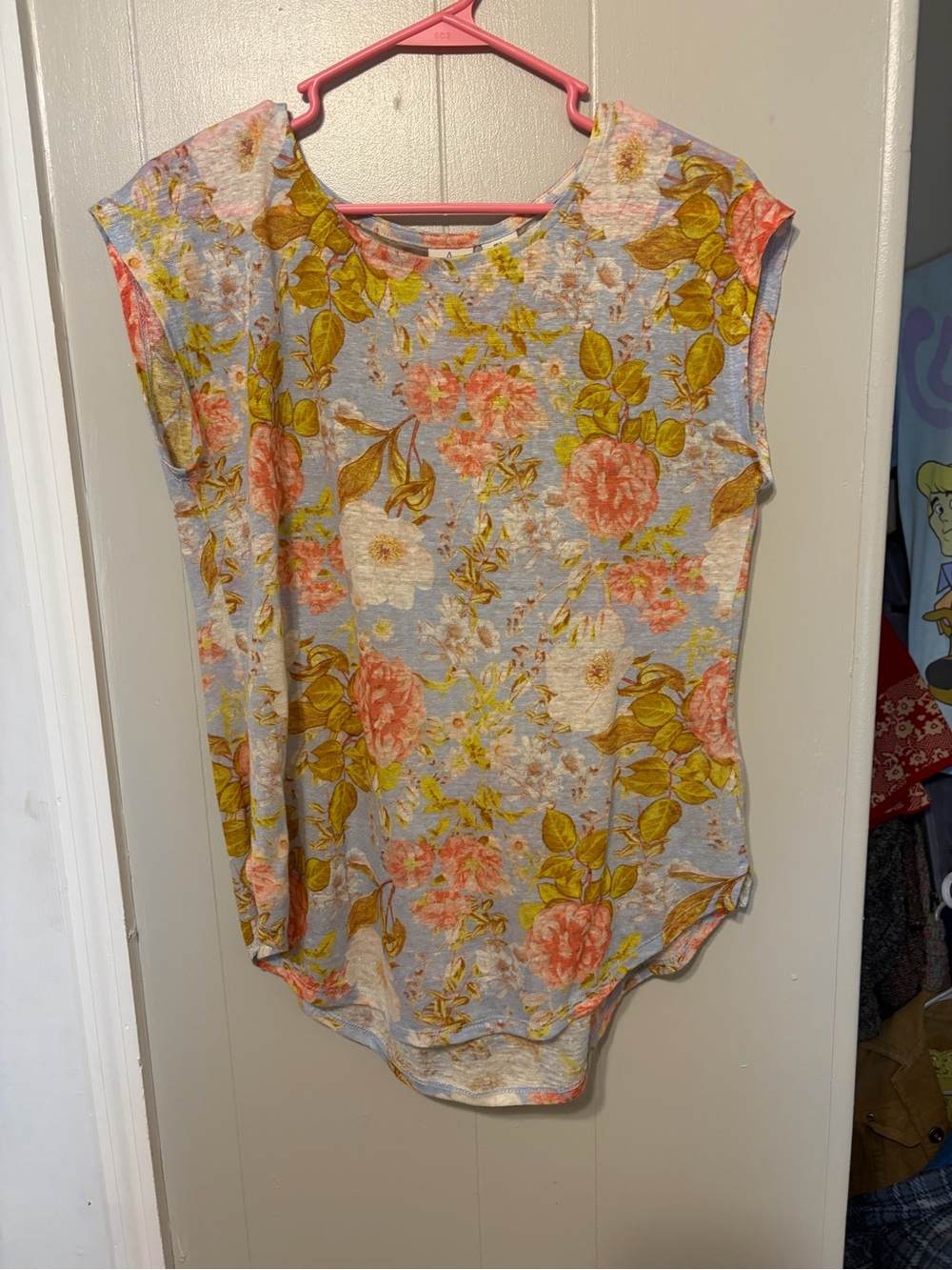 JOIE Floral Top in Light Blue and Coral